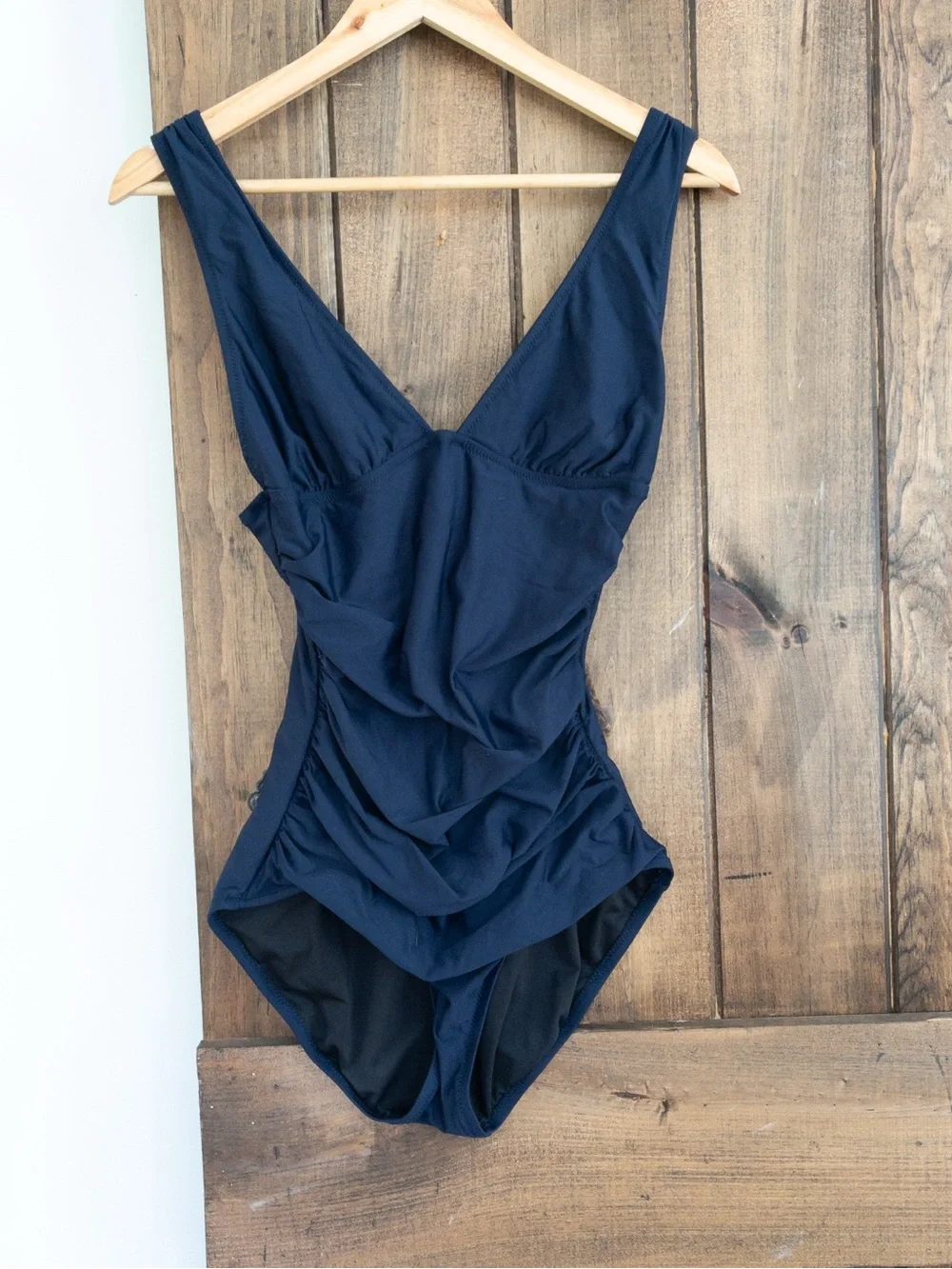 J. Crew Classic Navy Ruched Shirred Front One Piece Swimsuit Size 6 Long